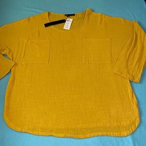 ZANZEA COLLECTION gauze pull over long sleeve chest pockets mustard NWT size 5X